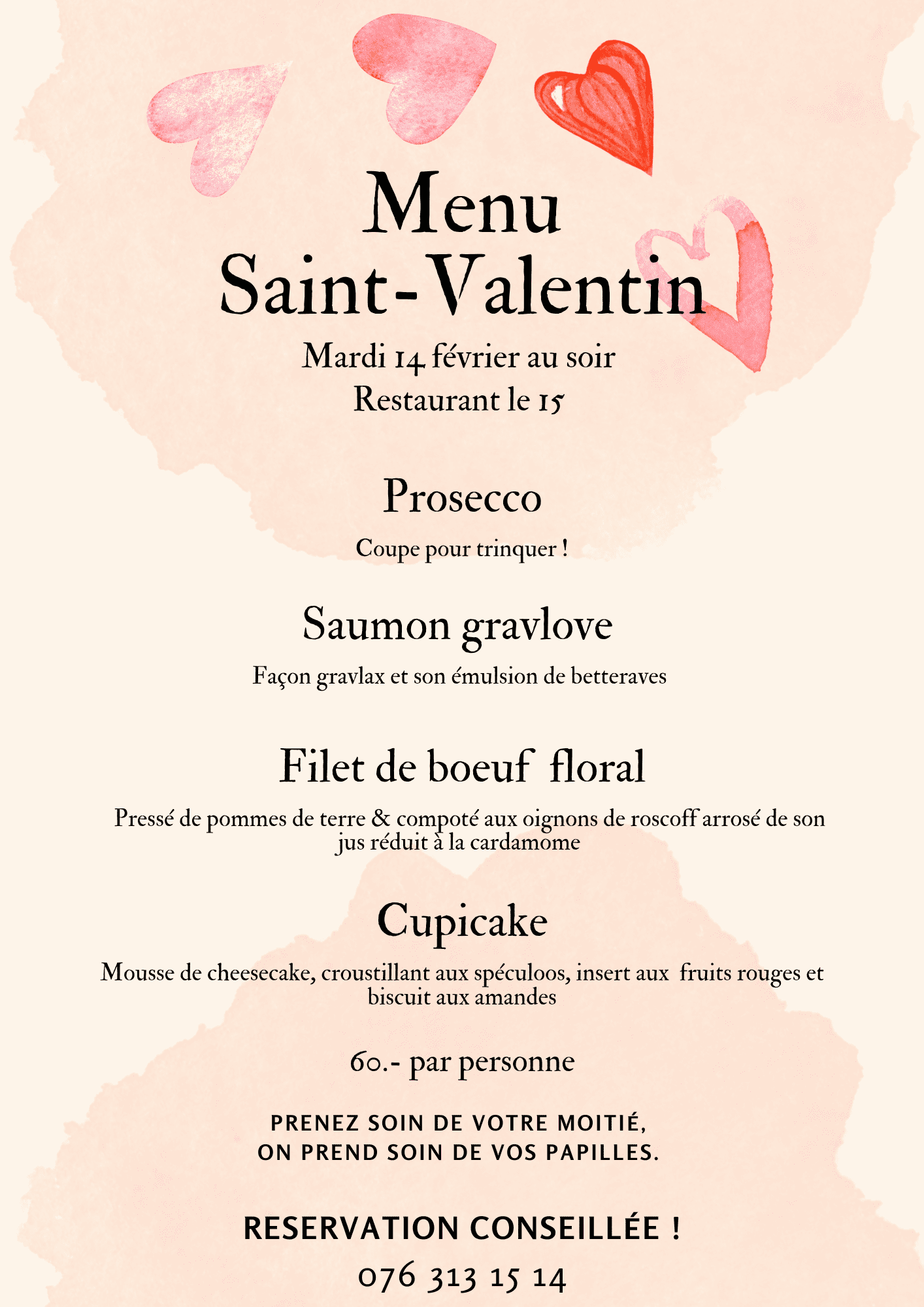 Menu saint Valentin restaurant Geneve 